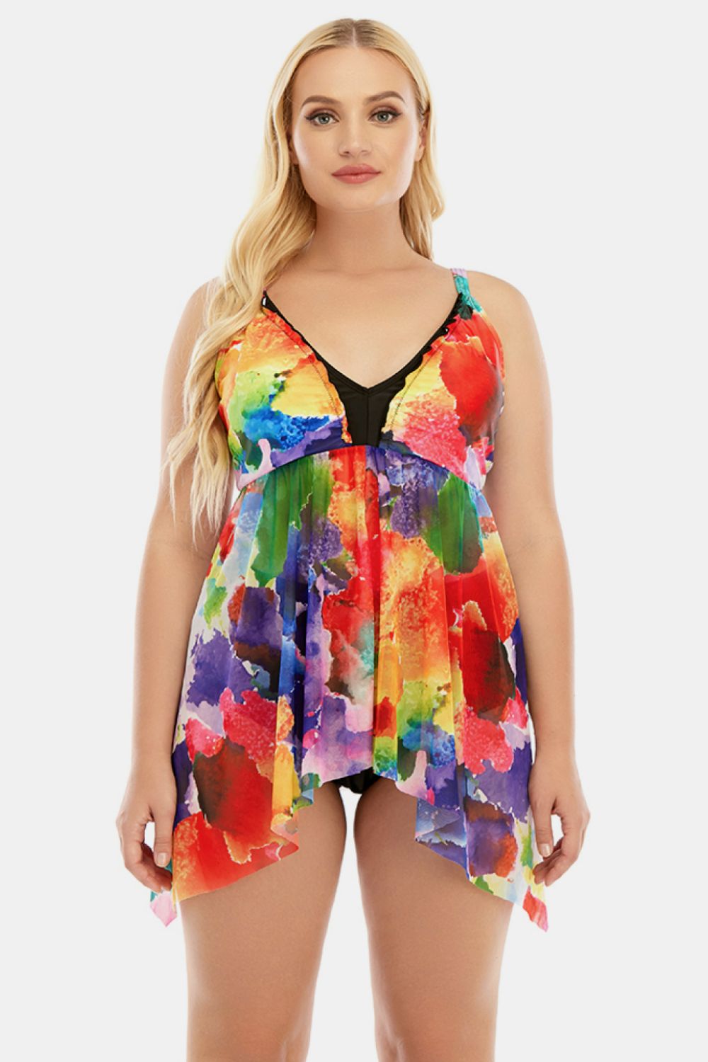 Plus Size Spaghetti Strap V-Neck Two-Piece Swim Set