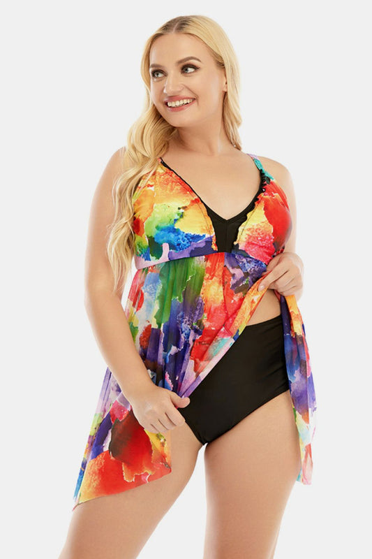 Plus Size Spaghetti Strap V-Neck Two-Piece Swim Set