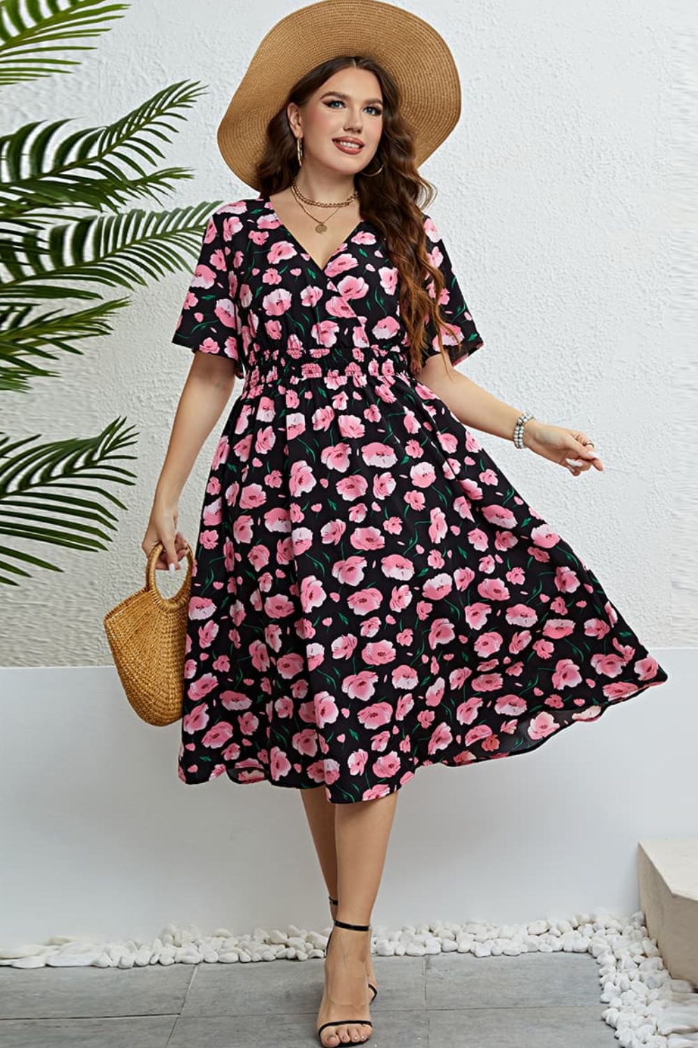 Floral Surplice Midi Dress Floral Surplice Midi Dress