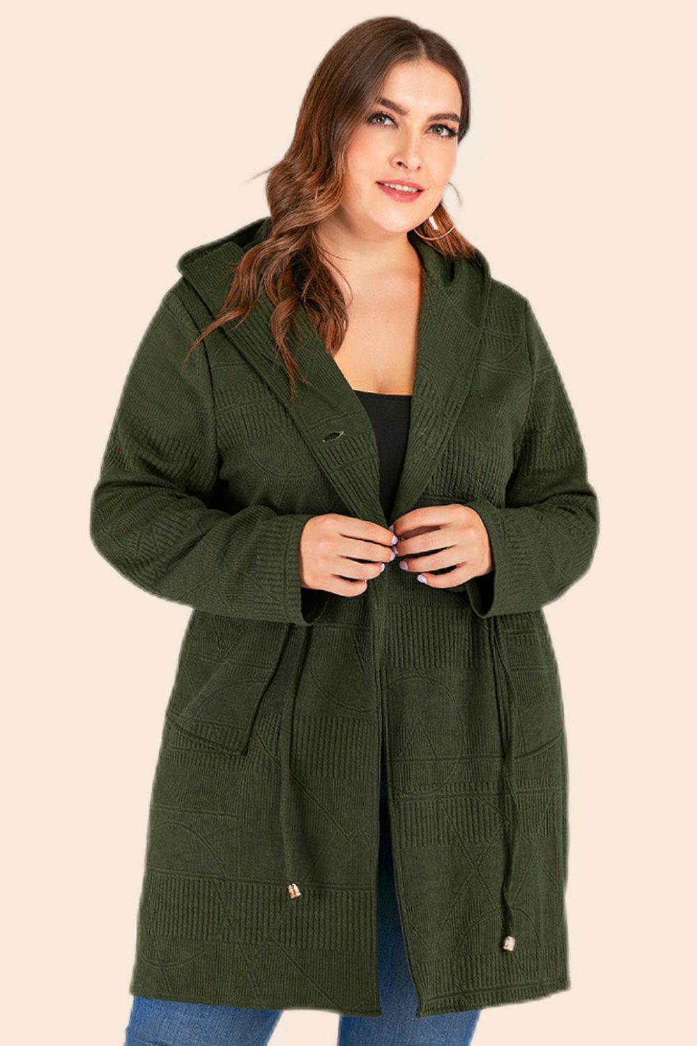 Plus size cardigan store with hood