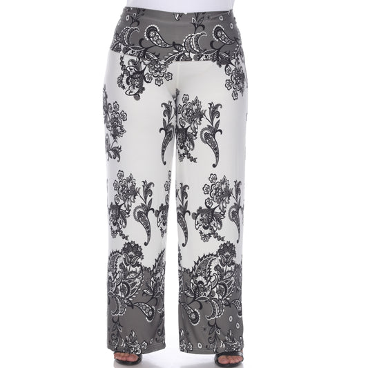White Mark PS550-31-3X Plus Size Floral Paisley Printed Palazzo Pants&