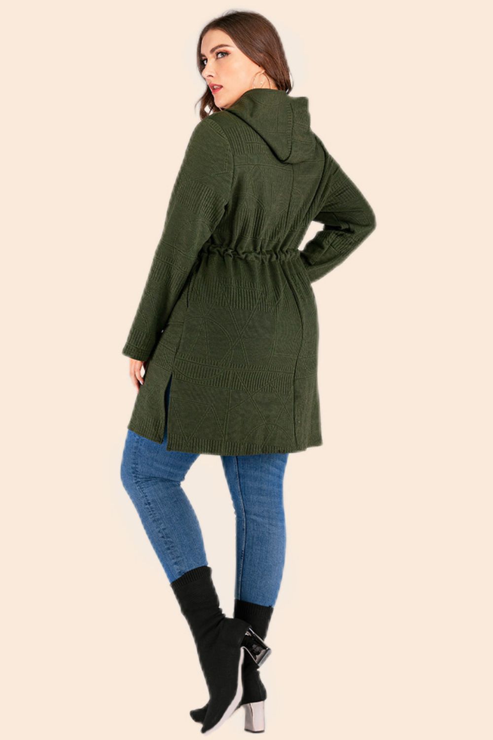 Drawstring plus size hooded hotsell ribbed sweater