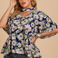 Plus Size Floral Flutter Sleeve Cutout Blouse