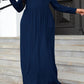 Plus Size Round Neck Long Sleeve Maxi Dress with Pockets
