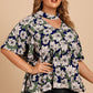 Plus Size Floral Flutter Sleeve Cutout Blouse